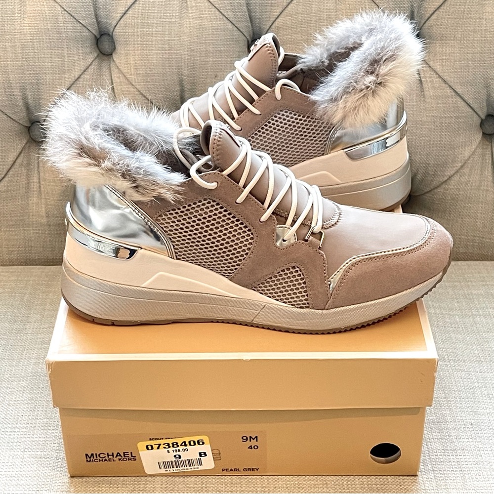 Michael Kors Scout Fur Trainers in Pearl Grey Size 9M